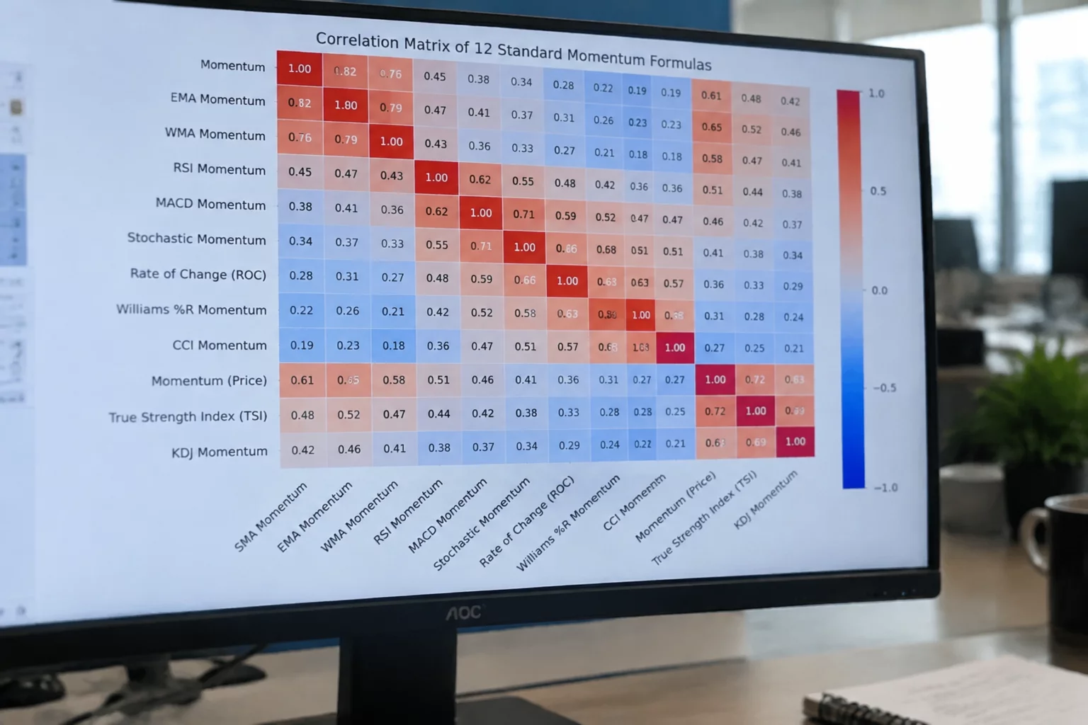 Correlation matrix table highlighting overlapping math between momentum and cyclical indicators